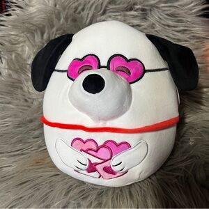 Plush Dog Valentine Toy - White with Pink Hearts